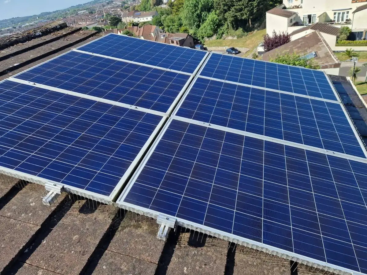 Clean gleaming solar panels on a British house roof after specialist cleaning